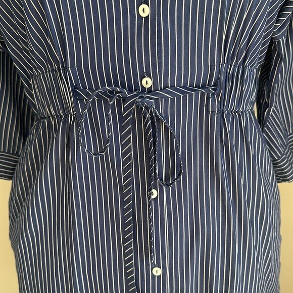 Zara Blue & White Striped Button Down Shirt Dress Side Pockets EUC Size S - Picture 5 of 12